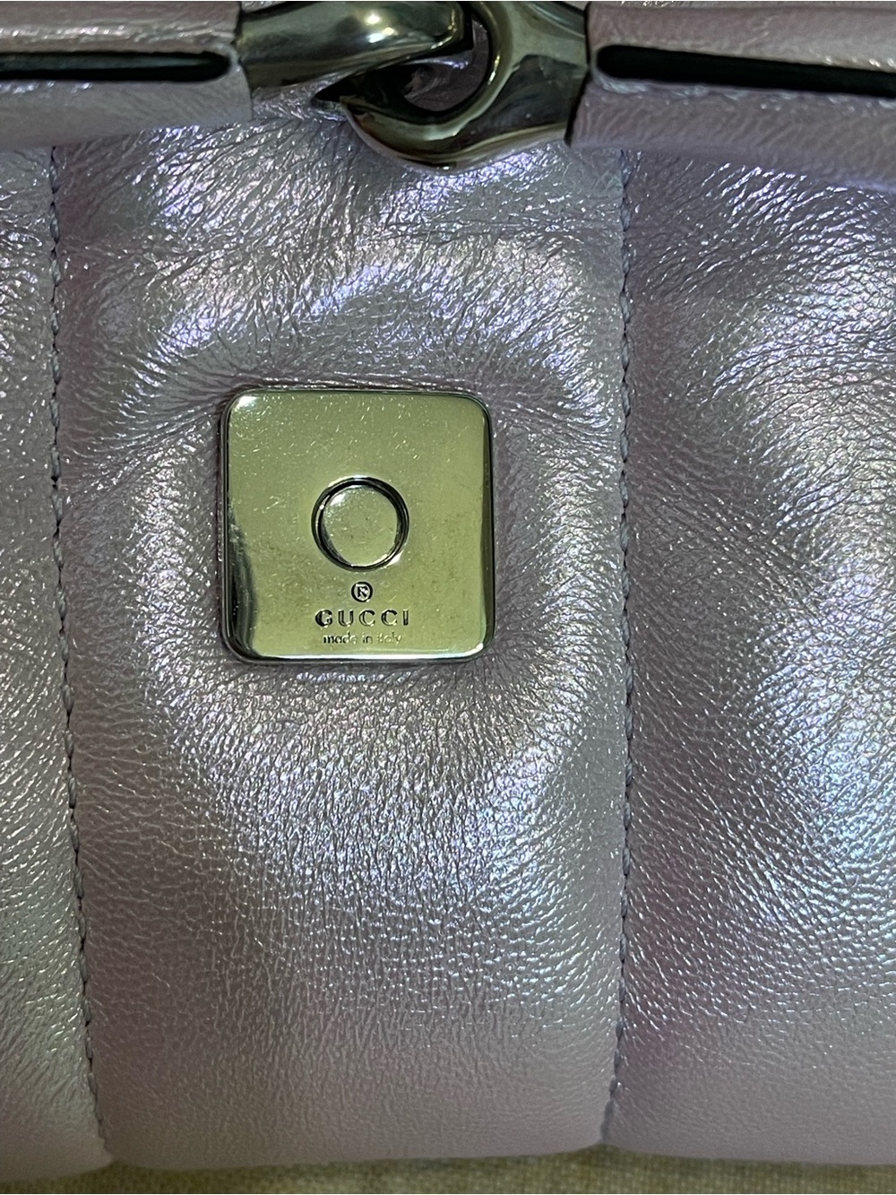 EUC Gucci Horsebit Chain Shoulder Bag Pink Iridescent Vertical Matelasse Quilted - Picture 14 of 16